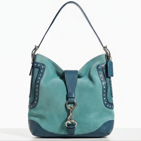 Coach Handbags - Coach 2006 Hamptons Suede Hobo Bag Teal Blue with Silver Hardware
